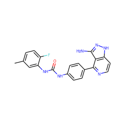 Cc1ccc(F)c(NC(=O)Nc2ccc(-c3nccc4[nH]nc(N)c34)cc2)c1 ZINC000029129811