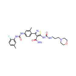 Cc1ccc(F)c(NC(=O)Nc2ccc(-c3nsc(NC(=O)NCCCN4CCOCC4)c3C(N)=O)c(C)c2)c1 ZINC000145710328