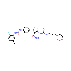 Cc1ccc(F)c(NC(=O)Nc2ccc(-c3nsc(NC(=O)NCCCN4CCOCC4)c3C(N)=O)cc2)c1 ZINC000145702045