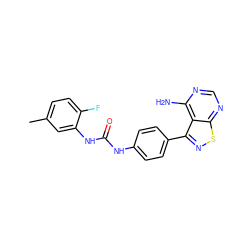 Cc1ccc(F)c(NC(=O)Nc2ccc(-c3nsc4ncnc(N)c34)cc2)c1 ZINC000034886731