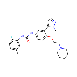 Cc1ccc(F)c(NC(=O)Nc2ccc(OCCN3CCCCC3)c(-c3ccnn3C)c2)c1 ZINC000045259603