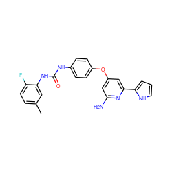 Cc1ccc(F)c(NC(=O)Nc2ccc(Oc3cc(N)nc(-c4ccc[nH]4)c3)cc2)c1 ZINC000116238225