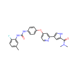 Cc1ccc(F)c(NC(=O)Nc2ccc(Oc3ccnc(-c4c[nH]c(C(=O)N(C)C)c4)c3)cc2)c1 ZINC000169251545