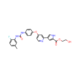 Cc1ccc(F)c(NC(=O)Nc2ccc(Oc3ccnc(-c4c[nH]c(C(=O)OCCO)c4)c3)cc2)c1 ZINC000168863992