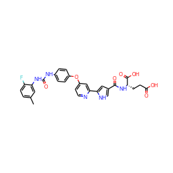 Cc1ccc(F)c(NC(=O)Nc2ccc(Oc3ccnc(-c4cc(C(=O)N[C@@H](CCC(=O)O)C(=O)O)c[nH]4)c3)cc2)c1 ZINC000116233791