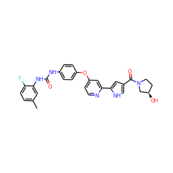 Cc1ccc(F)c(NC(=O)Nc2ccc(Oc3ccnc(-c4cc(C(=O)N5CC[C@@H](O)C5)c[nH]4)c3)cc2)c1 ZINC000116236001