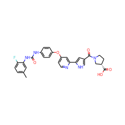 Cc1ccc(F)c(NC(=O)Nc2ccc(Oc3ccnc(-c4cc(C(=O)N5CC[C@H](C(=O)O)C5)c[nH]4)c3)cc2)c1 ZINC000169147004