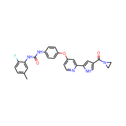 Cc1ccc(F)c(NC(=O)Nc2ccc(Oc3ccnc(-c4cc(C(=O)N5CC5)c[nH]4)c3)cc2)c1 ZINC000116235428