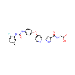 Cc1ccc(F)c(NC(=O)Nc2ccc(Oc3ccnc(-c4cc(C(=O)NCC(=O)O)c[nH]4)c3)cc2)c1 ZINC000168726853