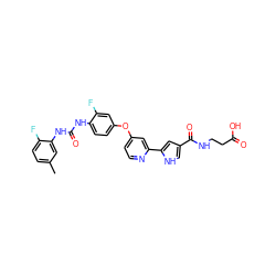 Cc1ccc(F)c(NC(=O)Nc2ccc(Oc3ccnc(-c4cc(C(=O)NCCC(=O)O)c[nH]4)c3)cc2F)c1 ZINC000116235413