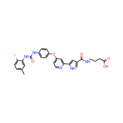 Cc1ccc(F)c(NC(=O)Nc2ccc(Oc3ccnc(-c4cc(C(=O)NCCCC(=O)O)c[nH]4)c3)cc2)c1 ZINC000116235461