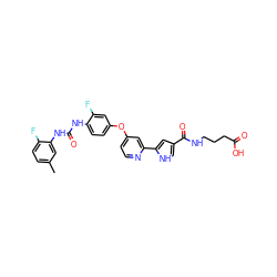 Cc1ccc(F)c(NC(=O)Nc2ccc(Oc3ccnc(-c4cc(C(=O)NCCCC(=O)O)c[nH]4)c3)cc2F)c1 ZINC000116235456