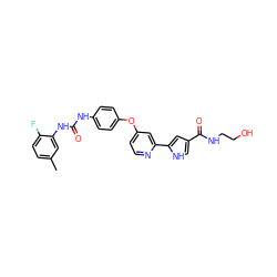 Cc1ccc(F)c(NC(=O)Nc2ccc(Oc3ccnc(-c4cc(C(=O)NCCO)c[nH]4)c3)cc2)c1 ZINC000168960506