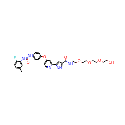 Cc1ccc(F)c(NC(=O)Nc2ccc(Oc3ccnc(-c4cc(C(=O)NCCOCCOCCOCCO)c[nH]4)c3)cc2)c1 ZINC000169699249