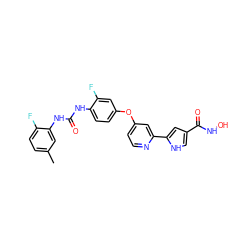 Cc1ccc(F)c(NC(=O)Nc2ccc(Oc3ccnc(-c4cc(C(=O)NO)c[nH]4)c3)cc2F)c1 ZINC000116233849