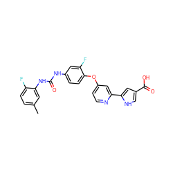 Cc1ccc(F)c(NC(=O)Nc2ccc(Oc3ccnc(-c4cc(C(=O)O)c[nH]4)c3)c(F)c2)c1 ZINC000116235905