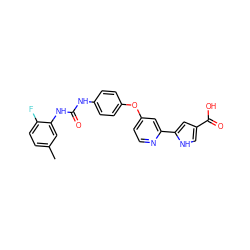 Cc1ccc(F)c(NC(=O)Nc2ccc(Oc3ccnc(-c4cc(C(=O)O)c[nH]4)c3)cc2)c1 ZINC000116235432