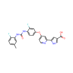 Cc1ccc(F)c(NC(=O)Nc2ccc(Oc3ccnc(-c4cc(C(=O)O)c[nH]4)c3)cc2F)c1 ZINC000116236139