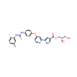 Cc1ccc(F)c(NC(=O)Nc2ccc(Oc3ccnc(-c4cc(C(=O)OC[C@@H](O)CO)c[nH]4)c3)cc2)c1 ZINC000116238139