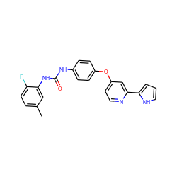 Cc1ccc(F)c(NC(=O)Nc2ccc(Oc3ccnc(-c4ccc[nH]4)c3)cc2)c1 ZINC000116238251