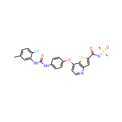 Cc1ccc(F)c(NC(=O)Nc2ccc(Oc3ccnc4cc(C(=O)N=S(C)(C)=O)sc34)cc2)c1 ZINC000149506588