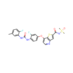 Cc1ccc(F)c(NC(=O)Nc2ccc(Oc3ccnc4cc(C(=O)N=S(C)(C)=O)sc34)cc2F)c1 ZINC000149540525