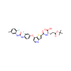 Cc1ccc(F)c(NC(=O)Nc2ccc(Oc3ccnc4cc(C(=O)N[C@@H](CCC(=O)OC(C)(C)C)C(=O)O)sc34)cc2F)c1 ZINC000220042357