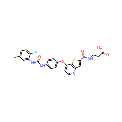 Cc1ccc(F)c(NC(=O)Nc2ccc(Oc3ccnc4cc(C(=O)NCCC(=O)O)sc34)cc2)c1 ZINC000068250565