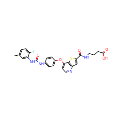 Cc1ccc(F)c(NC(=O)Nc2ccc(Oc3ccnc4cc(C(=O)NCCCC(=O)O)sc34)cc2)c1 ZINC000149506793