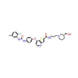 Cc1ccc(F)c(NC(=O)Nc2ccc(Oc3ccnc4cc(C(=O)NCCCN5CCC[C@H](CO)C5)sc34)cc2)c1 ZINC000220005942