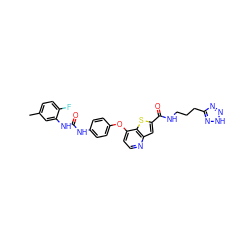 Cc1ccc(F)c(NC(=O)Nc2ccc(Oc3ccnc4cc(C(=O)NCCCc5nn[nH]n5)sc34)cc2)c1 ZINC000220001372