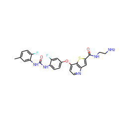 Cc1ccc(F)c(NC(=O)Nc2ccc(Oc3ccnc4cc(C(=O)NCCN)sc34)cc2F)c1 ZINC000220025949