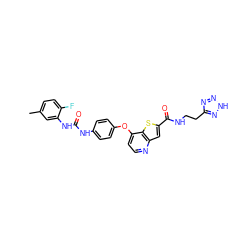 Cc1ccc(F)c(NC(=O)Nc2ccc(Oc3ccnc4cc(C(=O)NCCc5nn[nH]n5)sc34)cc2)c1 ZINC000220005738