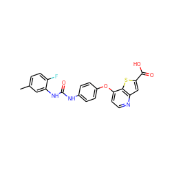 Cc1ccc(F)c(NC(=O)Nc2ccc(Oc3ccnc4cc(C(=O)O)sc34)cc2)c1 ZINC000068250558