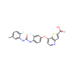 Cc1ccc(F)c(NC(=O)Nc2ccc(Oc3ccnc4cc(C(=O)O)sc34)cc2F)c1 ZINC000068250569