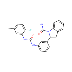 Cc1ccc(F)c(NC(=O)Nc2cccc(-c3cc4ccccc4n3C([NH])=O)c2)c1 ZINC001772586933