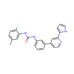 Cc1ccc(F)c(NC(=O)Nc2cccc(-c3ccnc(-c4ccc[nH]4)c3)c2)c1 ZINC000116235621