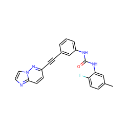 Cc1ccc(F)c(NC(=O)Nc2cccc(C#Cc3ccc4nccn4n3)c2)c1 ZINC001772643922