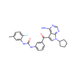 Cc1ccc(F)c(NC(=O)Nc2cccc(C(=O)c3cn(C4CCCC4)c4ncnc(N)c34)c2)c1 ZINC000096928063