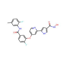 Cc1ccc(F)c(NC(=O)c2ccc(F)c(Oc3ccnc(-c4cc(C(=O)NO)c[nH]4)c3)c2)c1 ZINC000168776473