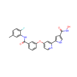 Cc1ccc(F)c(NC(=O)c2cccc(Oc3ccnc(-c4cc(C(=O)NO)c[nH]4)c3)c2)c1 ZINC000116235908