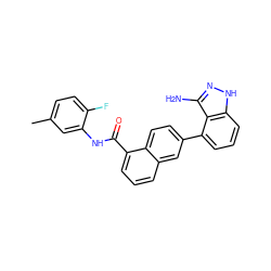 Cc1ccc(F)c(NC(=O)c2cccc3cc(-c4cccc5[nH]nc(N)c45)ccc23)c1 ZINC000169350179