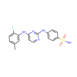 Cc1ccc(F)c(Nc2ccnc(Nc3ccc(S(N)(=O)=O)cc3)n2)c1 ZINC000003814453