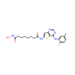 Cc1ccc(F)c(Nc2ncnc3cc(NC(=O)CCCCCCC(=O)NO)sc23)c1 ZINC001772620843