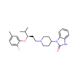 Cc1ccc(F)c(O[C@H](CCN2CCC(n3c(=O)[nH]c4ccccc43)CC2)C(C)C)c1 ZINC000028355928