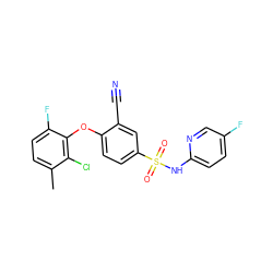 Cc1ccc(F)c(Oc2ccc(S(=O)(=O)Nc3ccc(F)cn3)cc2C#N)c1Cl ZINC000473194472