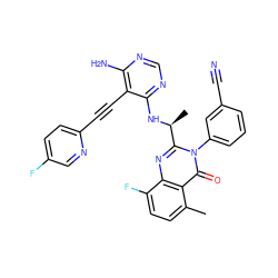 Cc1ccc(F)c2nc([C@H](C)Nc3ncnc(N)c3C#Cc3ccc(F)cn3)n(-c3cccc(C#N)c3)c(=O)c12 ZINC000219060326