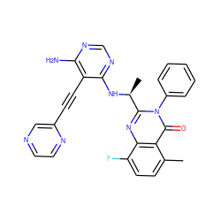 Cc1ccc(F)c2nc([C@H](C)Nc3ncnc(N)c3C#Cc3cnccn3)n(-c3ccccc3)c(=O)c12 ZINC000219058030