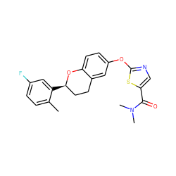 Cc1ccc(F)cc1[C@@H]1CCc2cc(Oc3ncc(C(=O)N(C)C)s3)ccc2O1 ZINC000145506726