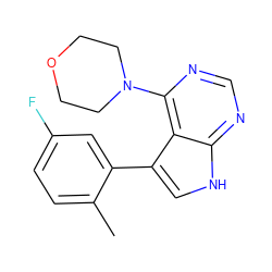 Cc1ccc(F)cc1-c1c[nH]c2ncnc(N3CCOCC3)c12 ZINC000210729651